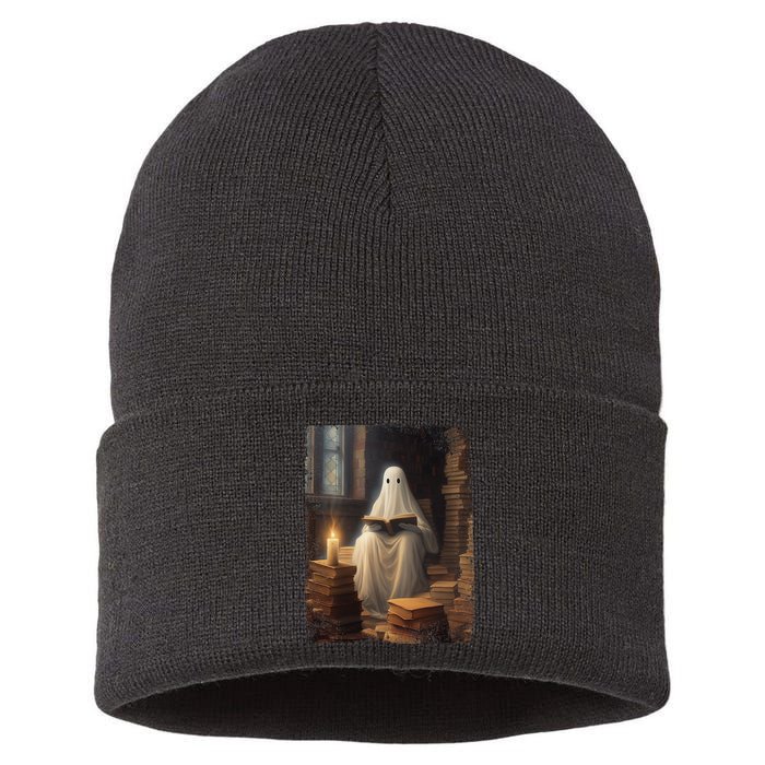 Gothic Halloween Ghost Reading Book Window Dark Academia Sustainable Knit Beanie