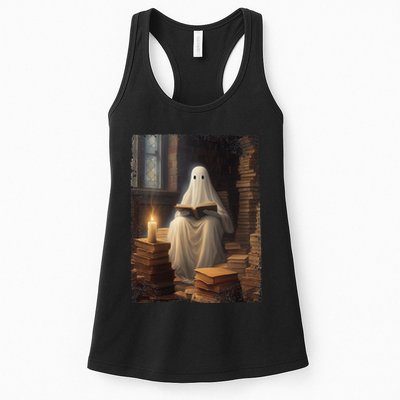 Gothic Halloween Ghost Reading Book Window Dark Academia Womens Tank Top