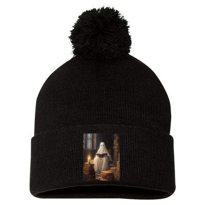 Gothic Halloween Ghost Reading Book Window Dark Academia Pom Pom 12in Knit Beanie