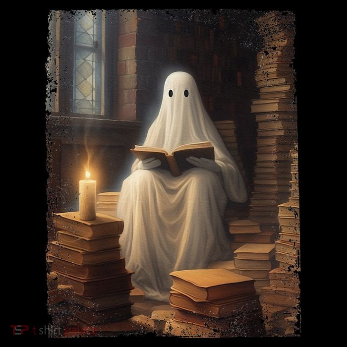 Gothic Halloween Ghost Reading Book Window Dark Academia Pom Pom 12in Knit Beanie