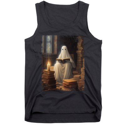 Gothic Halloween Ghost Reading Book Window Dark Academia Tank Top