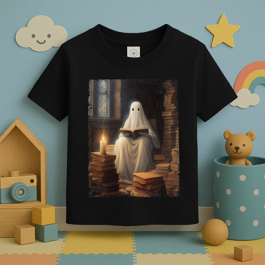 Gothic Halloween Ghost Reading Book Window Dark Academia Toddler T-Shirt