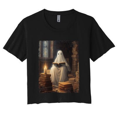 Gothic Halloween Ghost Reading Book Window Dark Academia Crop Top