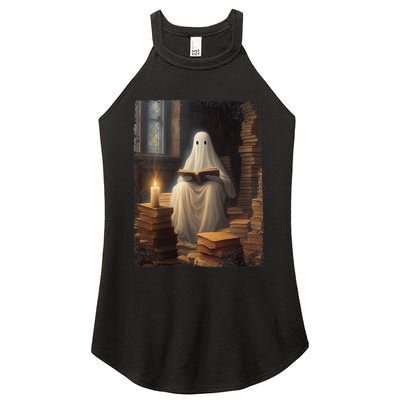 Gothic Halloween Ghost Reading Book Window Dark Academia Women's Perfect Tri Rocker Tank