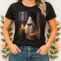 Gothic Halloween Ghost Reading Book Window Dark Academia Womens T-Shirt