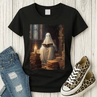 Gothic Halloween Ghost Reading Book Window Dark Academia Womens T-Shirt