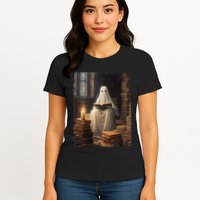 Gothic Halloween Ghost Reading Book Window Dark Academia Womens T-Shirt