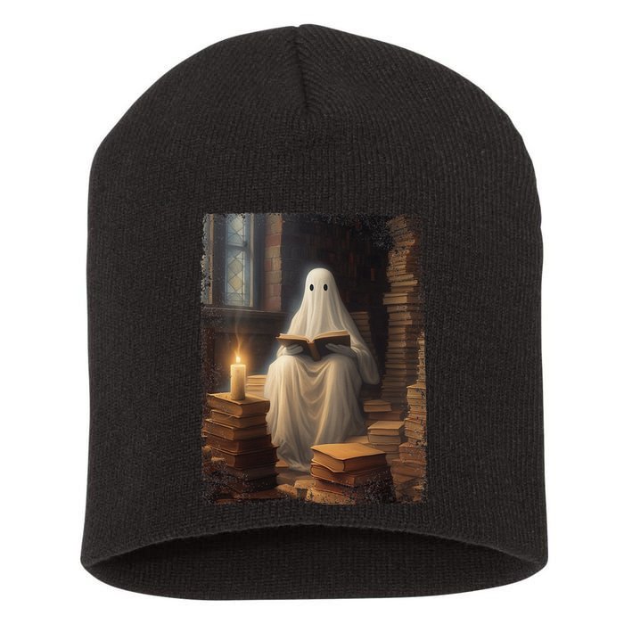 Gothic Halloween Ghost Reading Book Window Dark Academia Short Acrylic Beanie