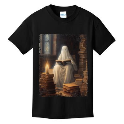 Gothic Halloween Ghost Reading Book Window Dark Academia Kids T-Shirt