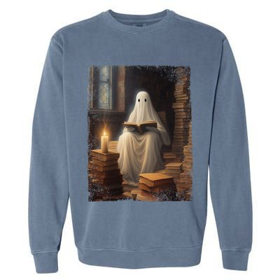 Gothic Halloween Ghost Reading Book Window Dark Academia Garment-Dyed Sweatshirt