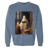 Gothic Halloween Ghost Reading Book Window Dark Academia Garment-Dyed Sweatshirt