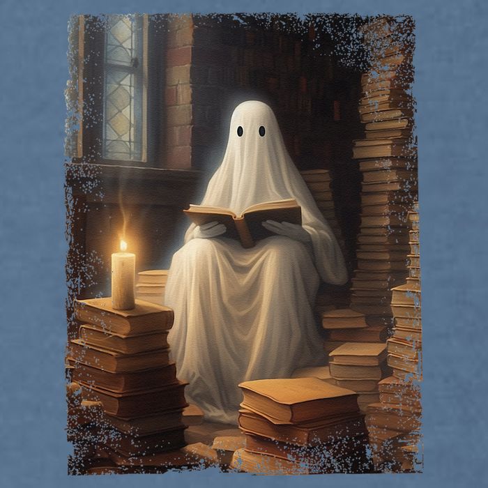 Gothic Halloween Ghost Reading Book Window Dark Academia Garment-Dyed Sweatshirt