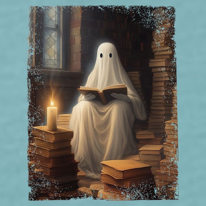 Gothic Halloween Ghost Reading Book Window Dark Academia Sueded Cloud Jersey T-Shirt