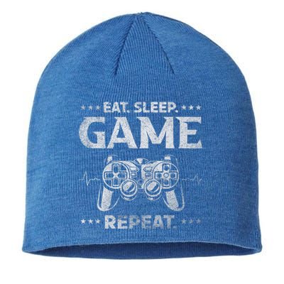 Gamer Heartbeat Gaming Eat Sleep Game Repeat Cool Gift Sustainable Beanie