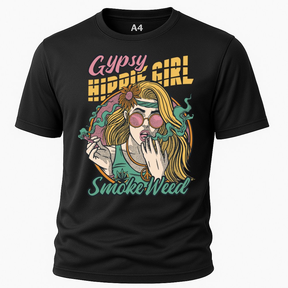 Gypsy Hippie Girl Smoke Weed Retro Cooling Performance Crew T-Shirt