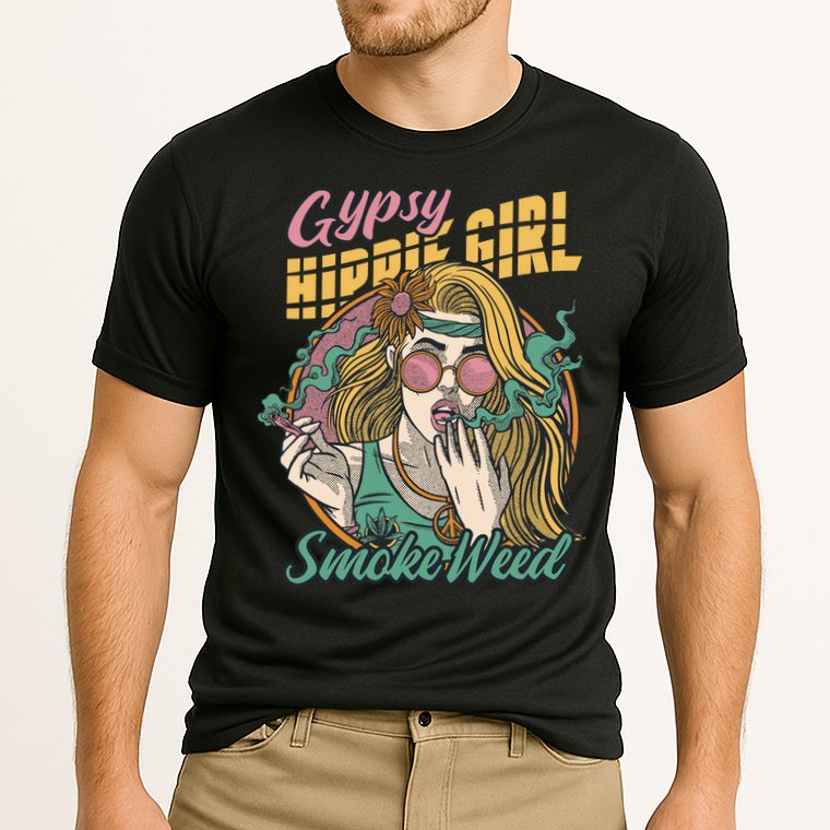 Gypsy Hippie Girl Smoke Weed Retro Cooling Performance Crew T-Shirt
