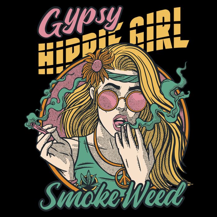 Gypsy Hippie Girl Smoke Weed Retro Cooling Performance Crew T-Shirt