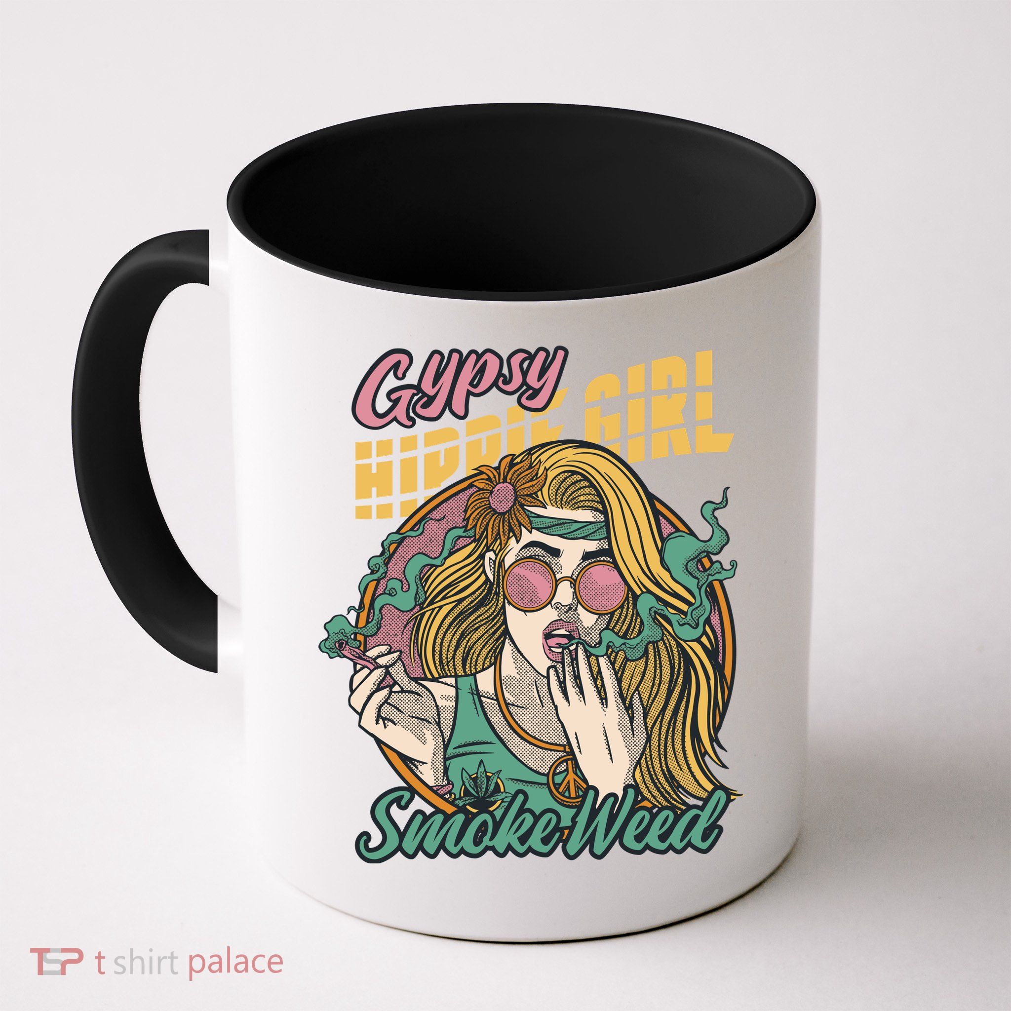 Gypsy Hippie Girl Smoke Weed Retro Mug