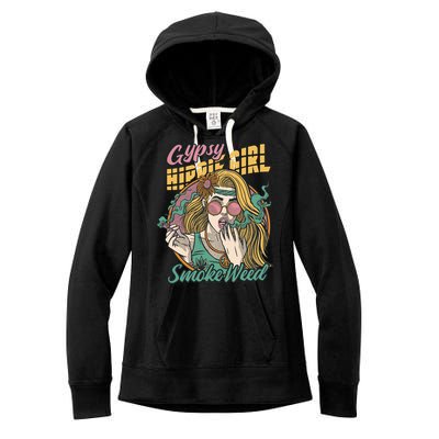 Gypsy Hippie Girl Smoke Weed Retro Women's Fleece Hoodie