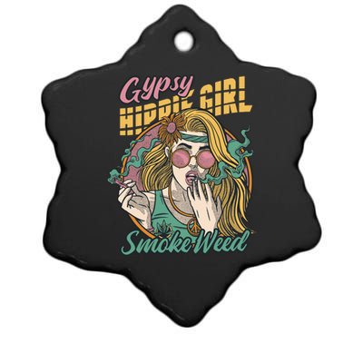 Gypsy Hippie Girl Smoke Weed Retro Ceramic Star Ornament