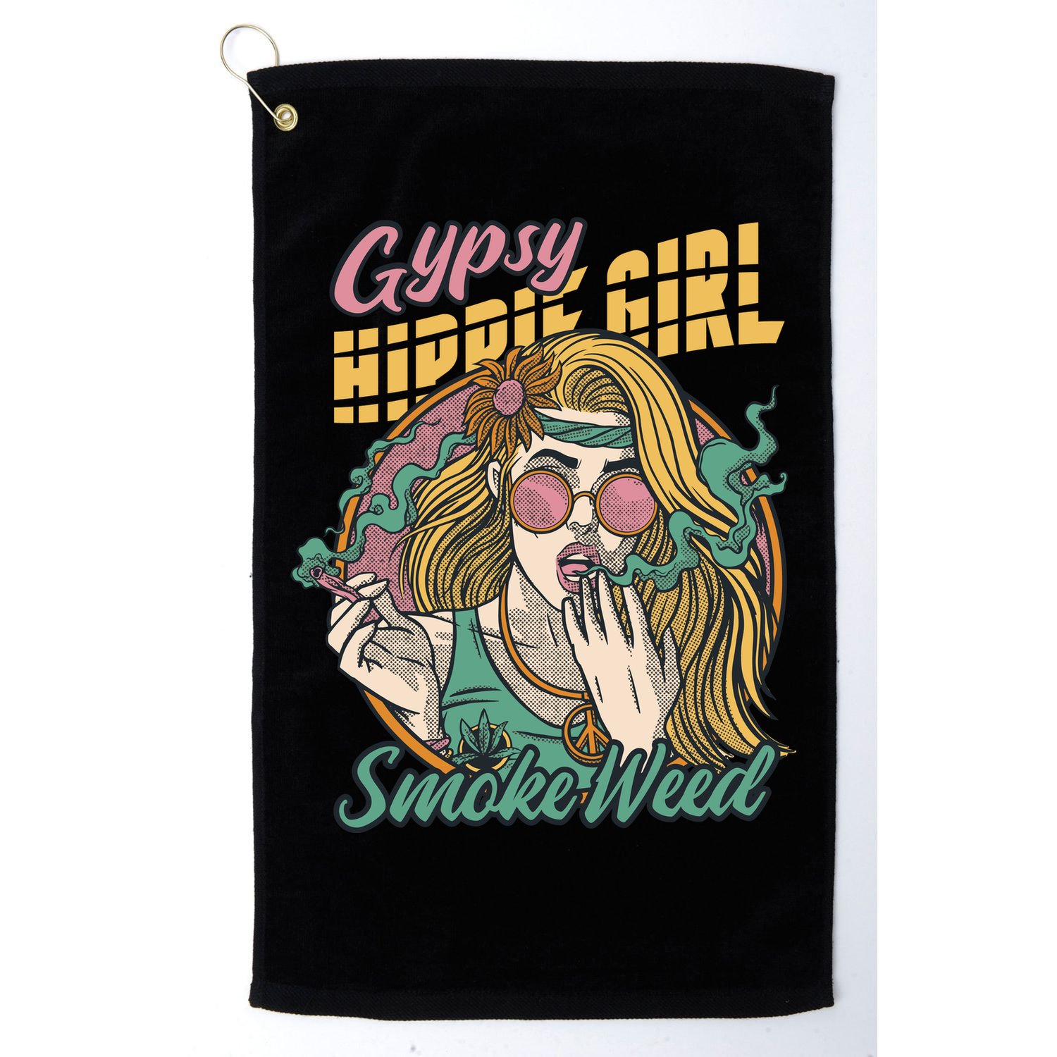 Gypsy Hippie Girl Smoke Weed Retro Golf Towel