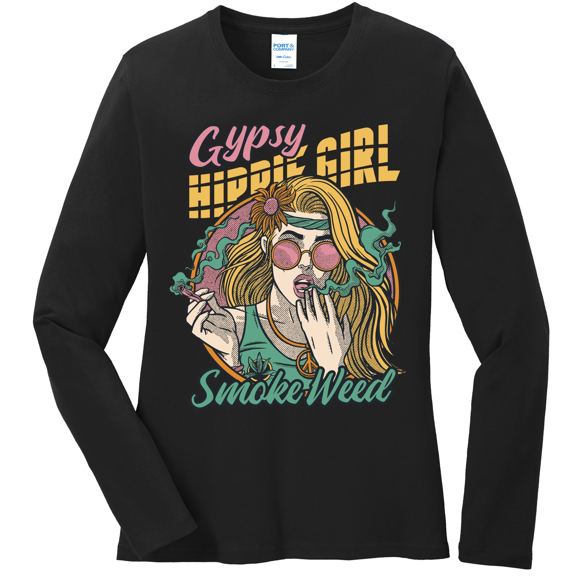Gypsy Hippie Girl Smoke Weed Retro Ladies Long Sleeve Shirt