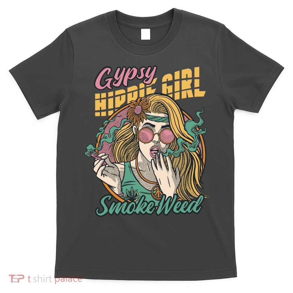 Gypsy Hippie Girl Smoke Weed Retro T-Shirt