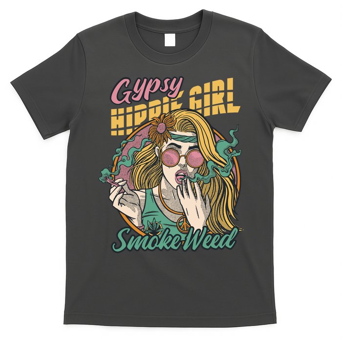 Gypsy Hippie Girl Smoke Weed Retro T-Shirt