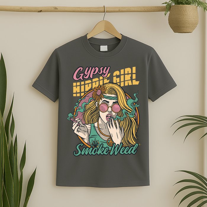 Gypsy Hippie Girl Smoke Weed Retro T-Shirt