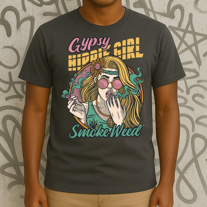 Gypsy Hippie Girl Smoke Weed Retro T-Shirt