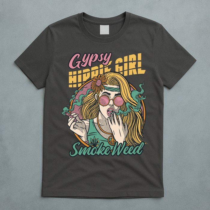 Gypsy Hippie Girl Smoke Weed Retro T-Shirt