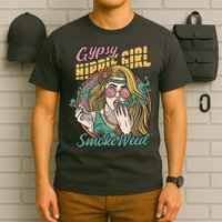 Gypsy Hippie Girl Smoke Weed Retro T-Shirt