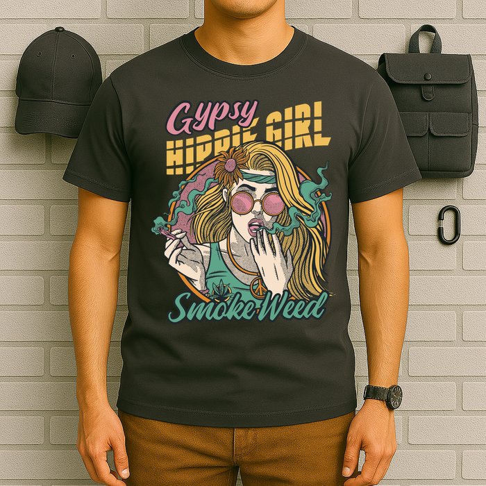 Gypsy Hippie Girl Smoke Weed Retro T-Shirt