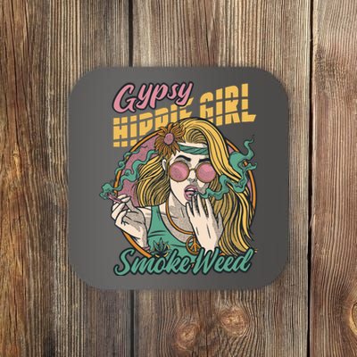 Gypsy Hippie Girl Smoke Weed Retro Coaster