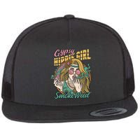 Gypsy Hippie Girl Smoke Weed Retro Flat Bill Trucker Hat