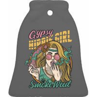 Gypsy Hippie Girl Smoke Weed Retro Ceramic Bell Ornament