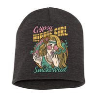 Gypsy Hippie Girl Smoke Weed Retro Short Acrylic Beanie