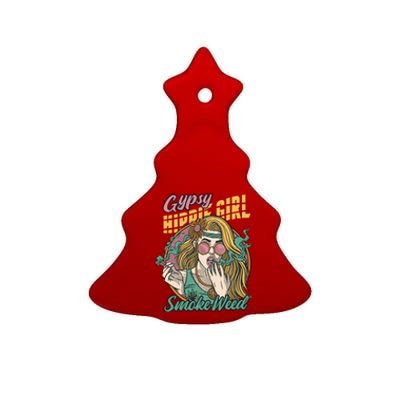 Gypsy Hippie Girl Smoke Weed Retro Ceramic Tree Ornament