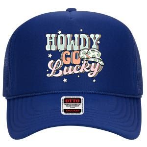 Groovy Howdy Go Lucky Happy St Patricks Day Irish Shamrocks Great Gift High Crown Mesh Back Trucker Hat