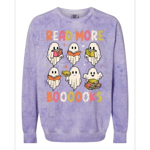 Groovy Halloween Ghost Read More Boooooks Librarian Teacher Colorblast Crewneck Sweatshirt