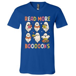 Groovy Halloween Ghost Read More Boooooks Librarian Teacher V-Neck T-Shirt