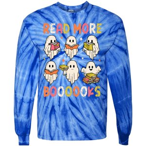 Groovy Halloween Ghost Read More Boooooks Librarian Teacher Tie-Dye Long Sleeve Shirt