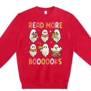 Groovy Halloween Ghost Read More Boooooks Librarian Teacher Premium Crewneck Sweatshirt