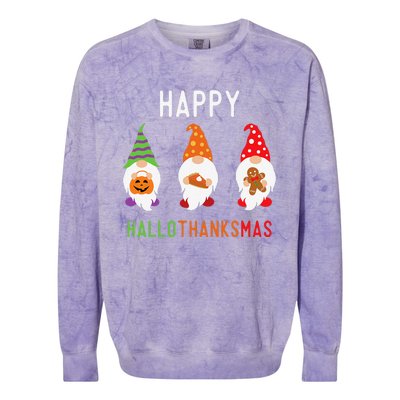 Gnomes Happy Hallothanksmas Halloween Thanksgiving Christmas Colorblast Crewneck Sweatshirt