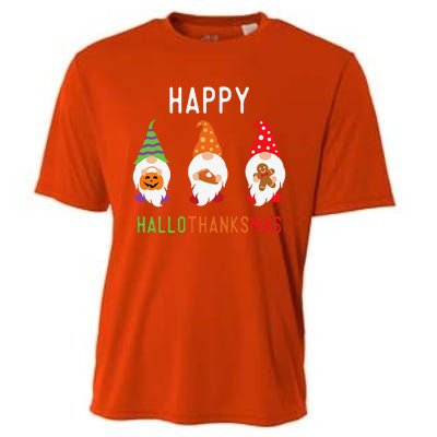 Gnomes Happy Hallothanksmas Halloween Thanksgiving Christmas Cooling Performance Crew T-Shirt