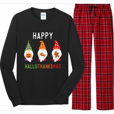 Gnomes Happy Hallothanksmas Halloween Thanksgiving Christmas Long Sleeve Pajama Set