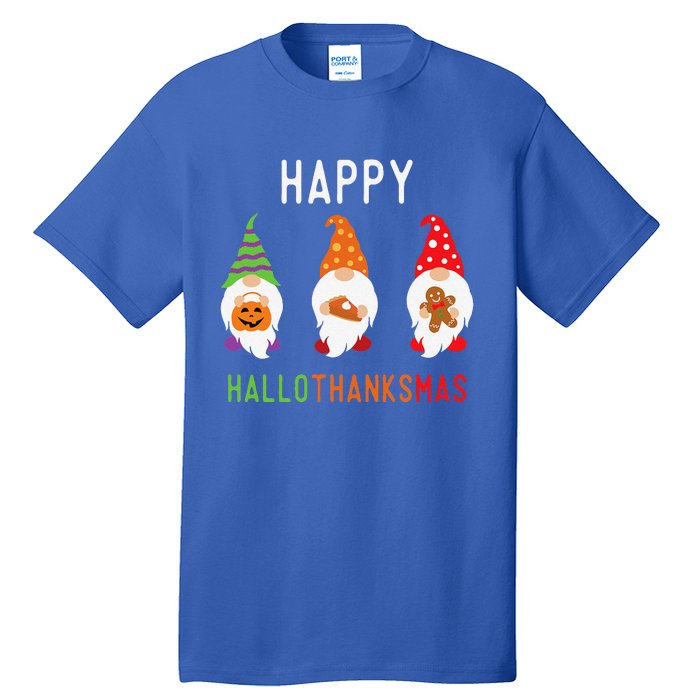 Gnomes Happy Hallothanksmas Halloween Thanksgiving Christmas Tall T-Shirt