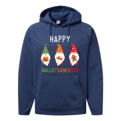 Gnomes Happy Hallothanksmas Halloween Thanksgiving Christmas Performance Fleece Hoodie