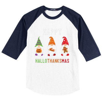 Gnomes Happy Hallothanksmas Halloween Thanksgiving Christmas Baseball Sleeve Shirt