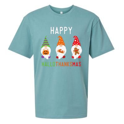 Gnomes Happy Hallothanksmas Halloween Thanksgiving Christmas Sueded Cloud Jersey T-Shirt